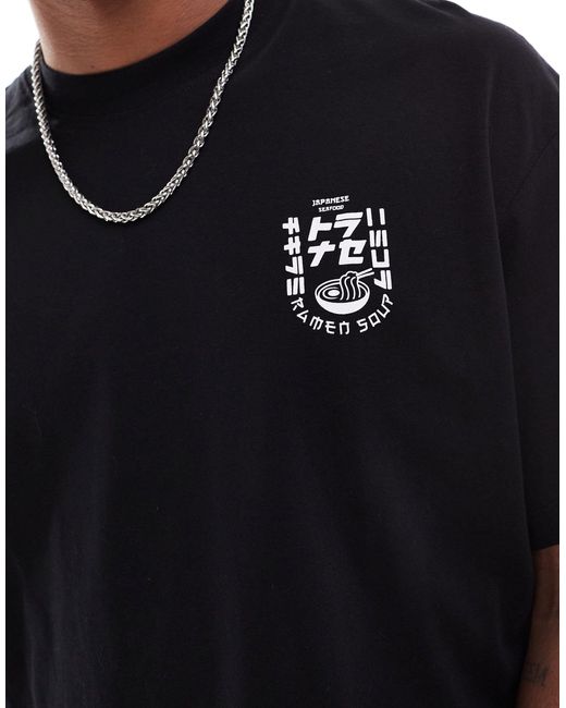 Camiseta negra extragrande con estampado Jack & Jones de hombre de color Black