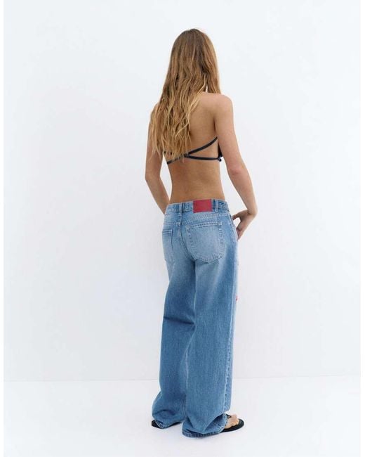 Pull&Bear Blue baggy Jeans With Cherries