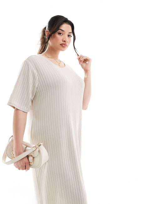 Vero Moda White Ribbed Knit Midi Dress