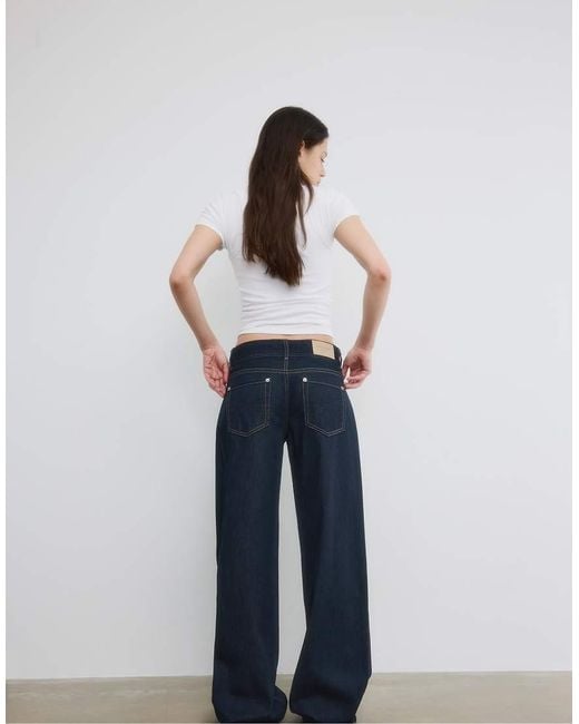 Stradivarius Blue Low-waist Double-button Jeans