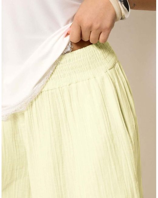 PixieGirl Natural Petite Cheesecloth Cropped Wide Leg Trousers