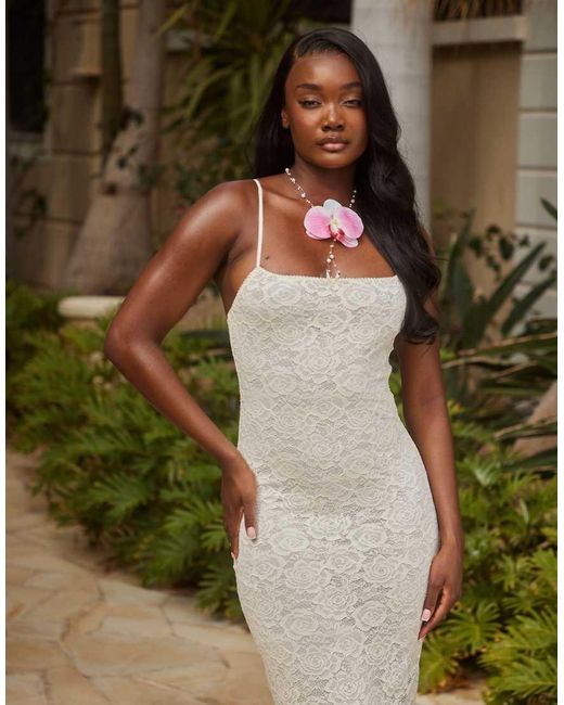 South Beach Green Lace Maxi Beach Dress With Bow Detail And Back Split