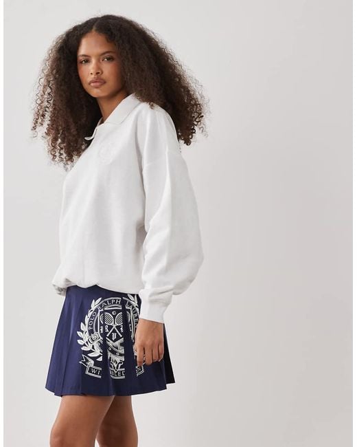 Polo Ralph Lauren White Wimbledon Capsule Racket Print Pleated Skort