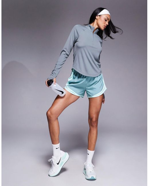 Tempo - t-shirt à col zippé et manches longues en tissu dri-fit Nike en coloris Blue