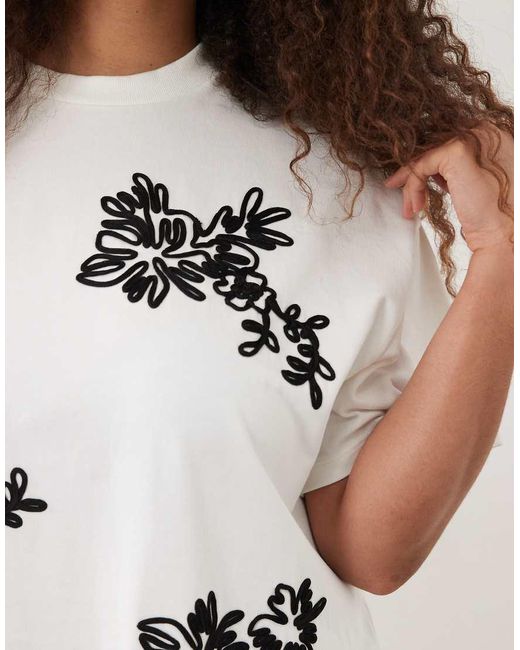 ASOS White Asos Design Curve Boxy T-shirt With Cornelli Floral Detail