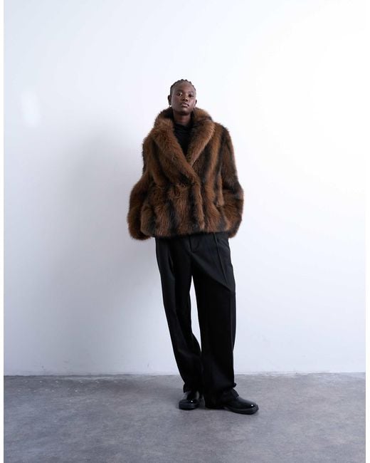 TOPSHOP Brown Faux Fur Boxy Blazer Coat