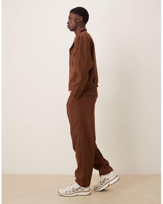 Pantalon habillé d'ensemble coupe oversize fuselée avec taille partiellement élastique - marron ASOS pour homme en coloris Brown