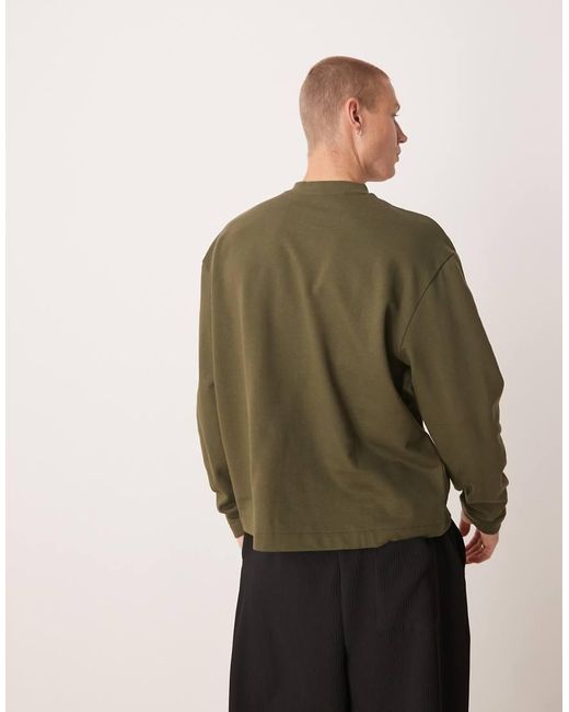 ASOS Green Relaxed Sweatshirt With Button-up Collar for men