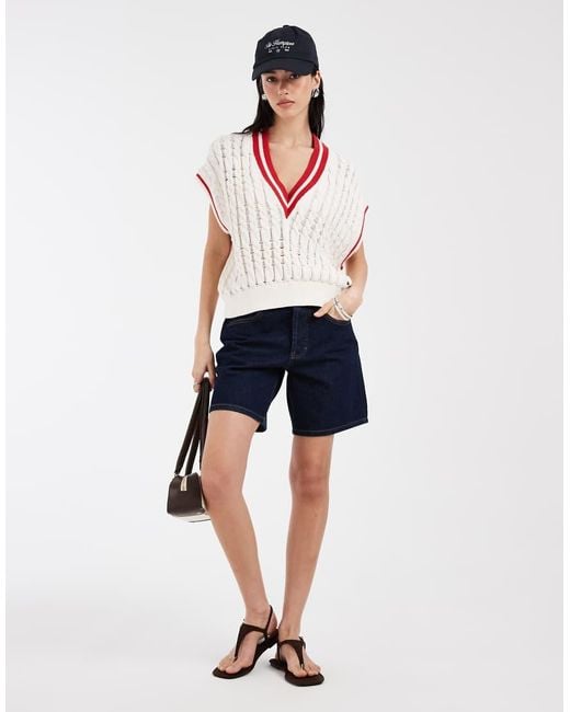 Tommy Hilfiger White Tipping Detail Cable Knit Sweater Vest