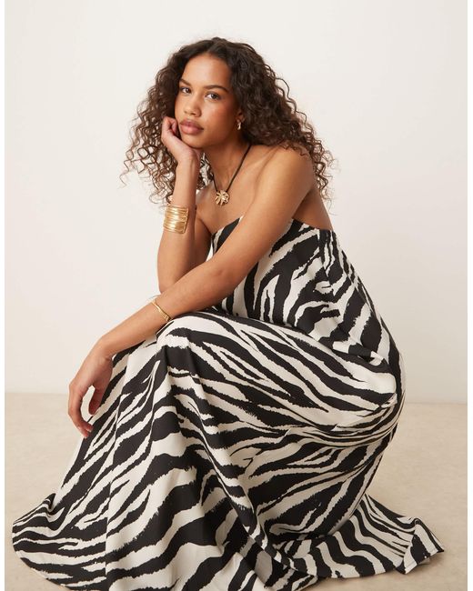 ASOS Multicolor – trägerloses maxikleid aus cupro mit zebramuster
