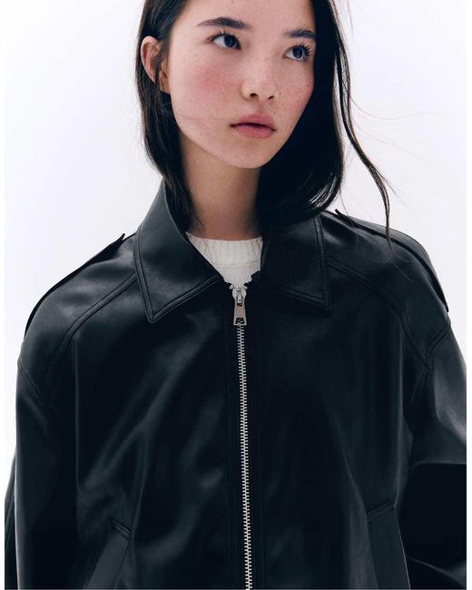 Bershka Gray Leather Effect Balloon Jacket