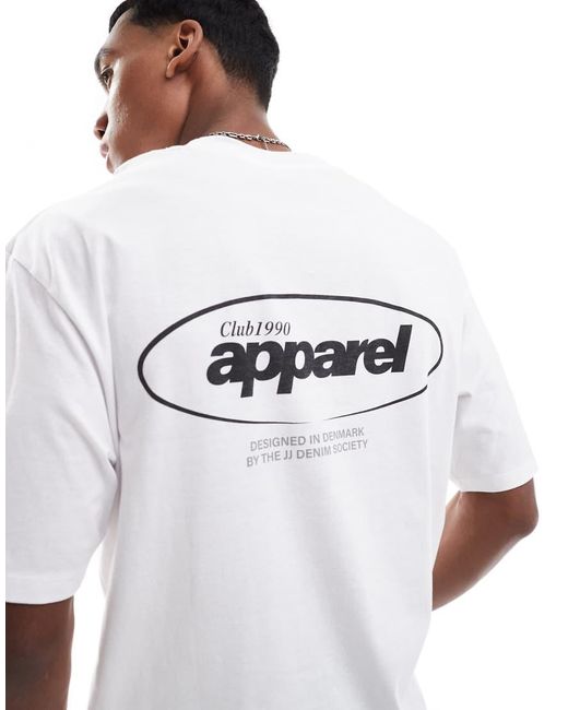 T-Shirt Oversize Bianca Con Stampa "Apparel" Sul Retro di Jack & Jones in White da Uomo