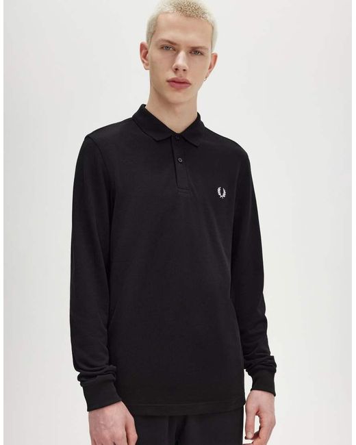 Fred Perry Blue Long Sleeve Polo Shirt for men