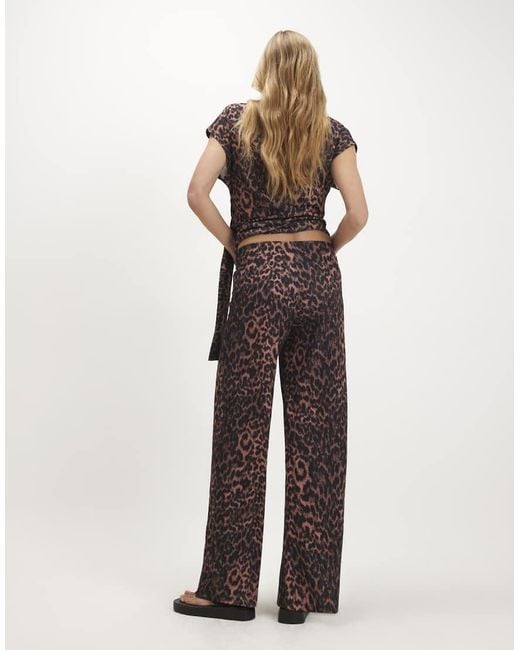 River Island White Leopard Textured Wide Leg Trousers