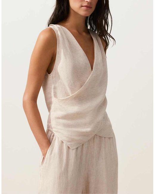 Oysho Natural 100% Linen Crossover Top