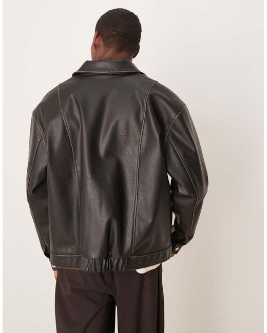 Chaqueta Harrington Extragrande De Cuero Sintético Premium De ASOS de hombre de color Gray