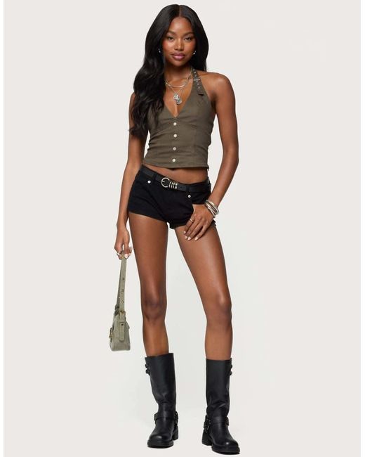 Edikted Black Keli Buckle Halter Top