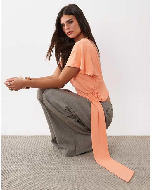 ASOS Orange Polyamide Flutter Sleeve Slash Neck With Drape