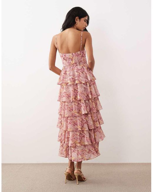 Pretty Lavish Pink Tiered Ruffle Midaxi Dress