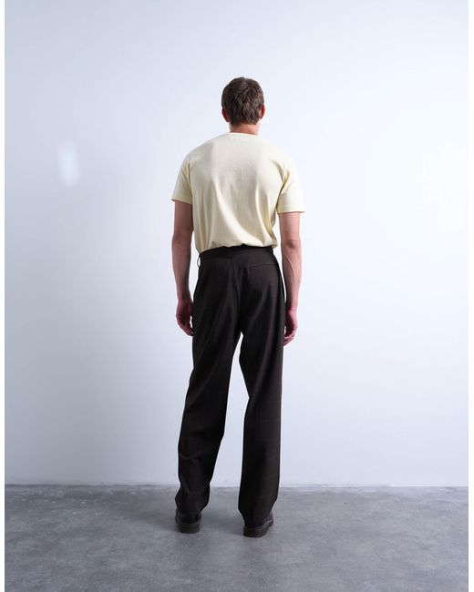 Topman Blue Wide Leg Check Smart Trousers for men