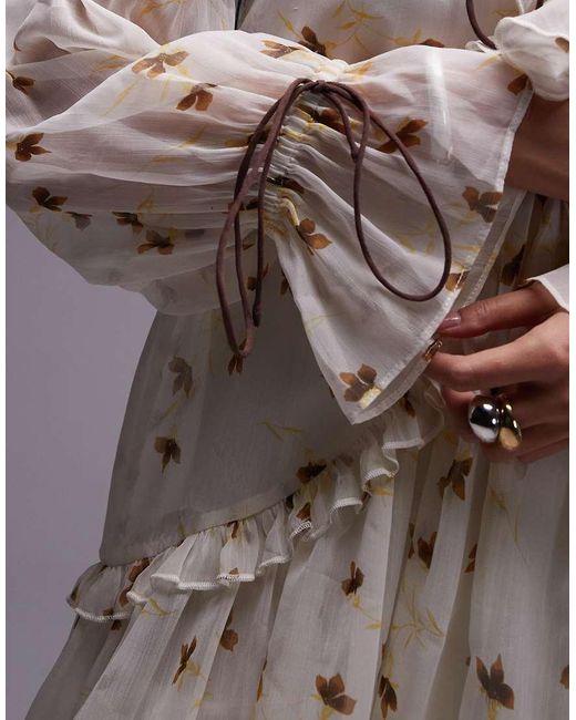 TOPSHOP Gray Poet Sleeve Frill Mini Dress