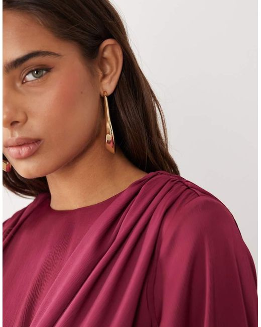 ASOS Red Fluted Sleeve Draped Maxi Dress