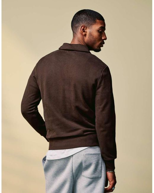 Fred Perry Sweatshirt Met Halve Rits En Kraagje in het Brown voor heren
