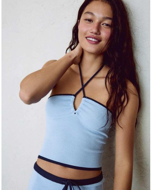 Bershka Blue Contrast Bandeau Knit Top