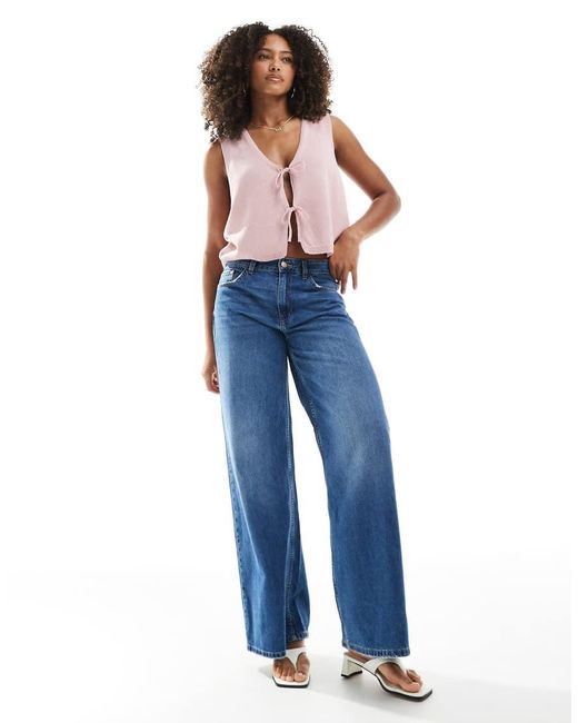 ASOS Pink V Neck Knitted Tank Top With Bow Tie Front