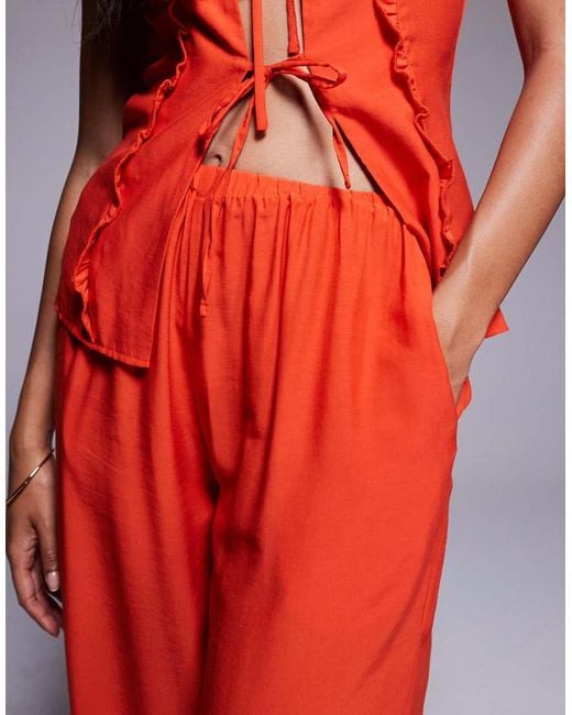 Missy Empire Red Elasticated Waist Wide Leg Trousers Co-ord