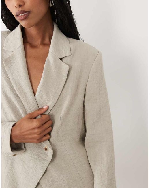 Aware Natural Linen Look One-button Asymmetric Blazer Co-ord