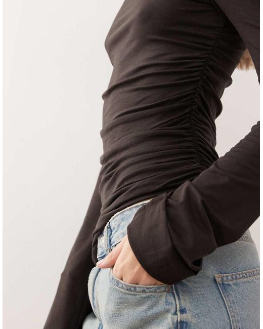 Weekday Black Asymmetric Shoulder Long Sleeve Top