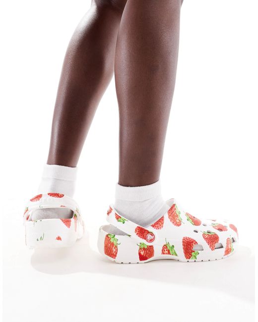 CROCSTM White Classic – fresh fruits – clogs mit erdbeerprint