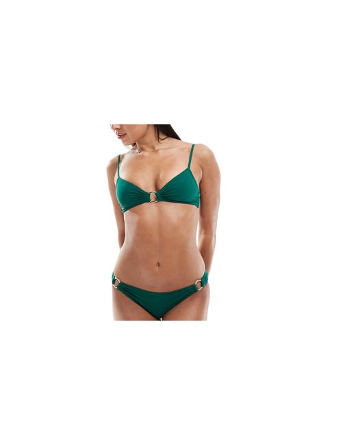 & Other Stories Green Triangle Bikini Top With Gold Ring Detail
