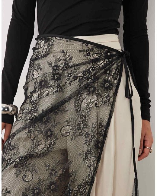Vila Black Sheer Lace Wrap Skirt