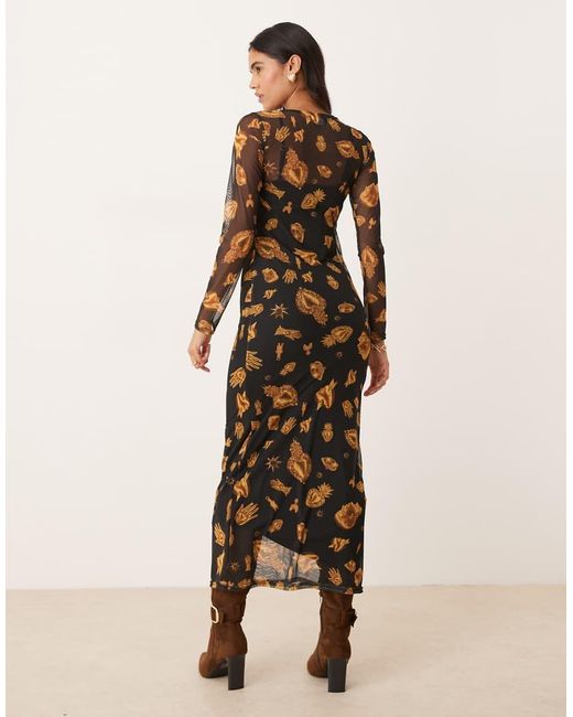 Never Fully Dressed Natural Long Sleeve Mesh Maxi Dress