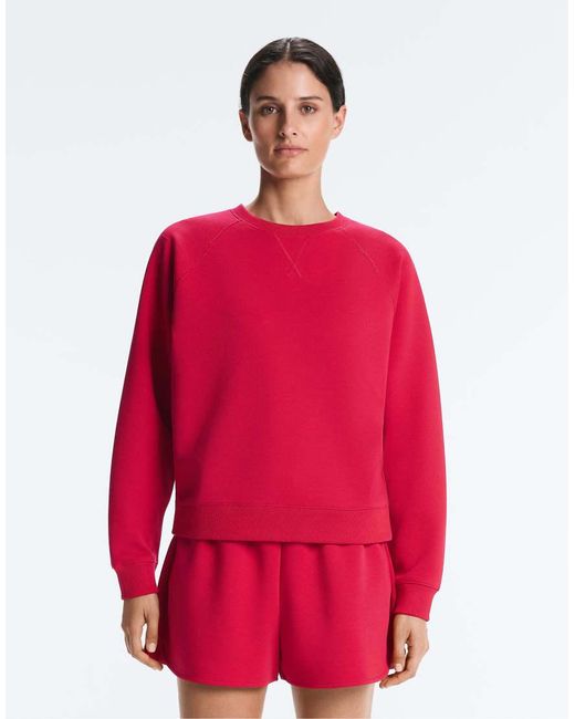 Oysho Red Round Neck Sweatshirt With Piqué Cotton