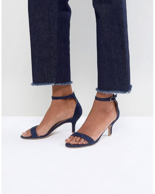 Glamorous Blue Navy Barely There Kitten Heeled Sandals