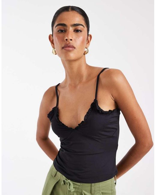 ASOS Blue Slinky Ruffle Detail Cami Top