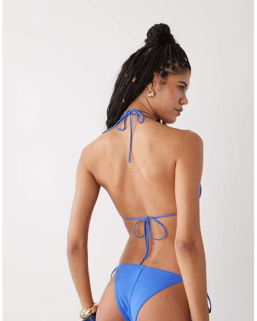 Monki Blue Tie Side Bikini Bottoms