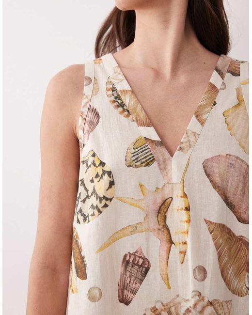 ASOS Natural Cotton Linen V Neck Smock Mini Dress