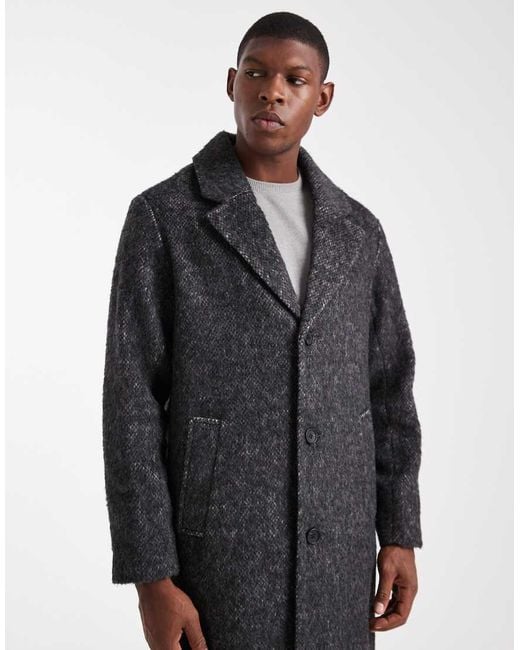 ASOS Black Wool Blend Longline Overcoat for men