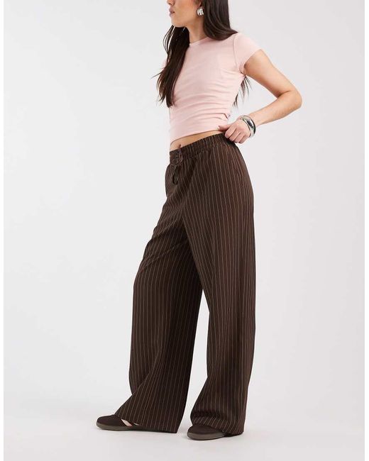 New Look Brown Pinstripe Wide Leg Trousers