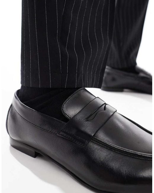 River Island Black Real Leather Loafers for men