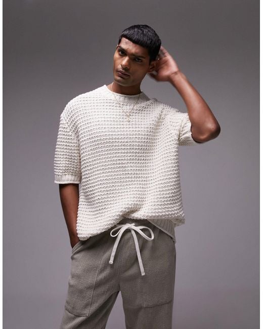 Topman Gray Crochet Knit T-shirt for men