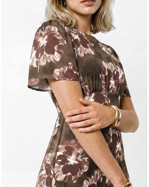 Lovedrobe Brown Floral Tie-Back Angel Sleeve Midaxi Dress