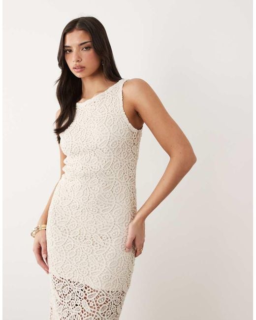 Gina Tricot Natural Knitted Crochet Maxi Dress