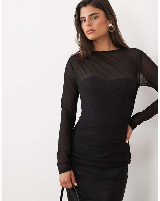 TFNC London Black Mesh Overlay Jersey Long Sleeve Maxi Dress
