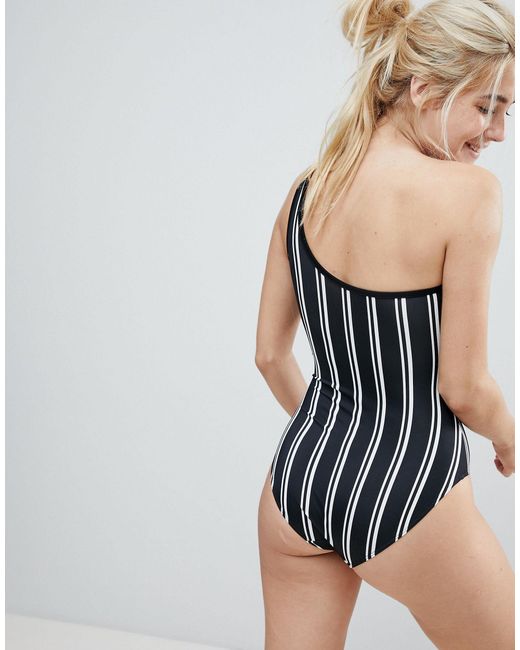 striped one shoulder swimsuit