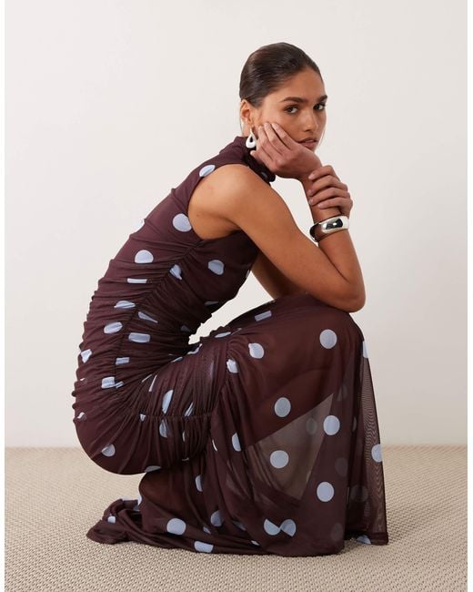 brown polka dot dress asos ASOS Design - Off Shoulder Plisse Midi Dress - Women - Polyester - XS